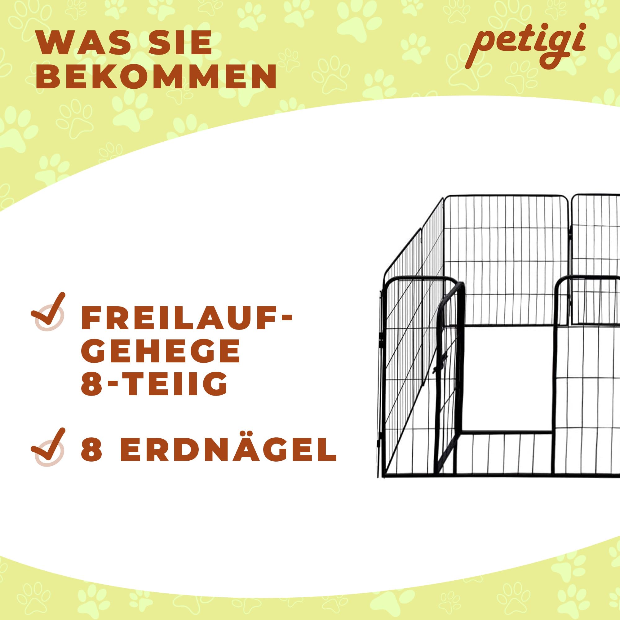 Petigi Welpenauslauf, Freilaufgehege aus pulverbeschichtetem Stahl, zusammenklappbar, Maschenweite 47 mm, inklusive Befestigung zur Verwendung im Garten, Größe (B x H):80 x 60 cm (8X)