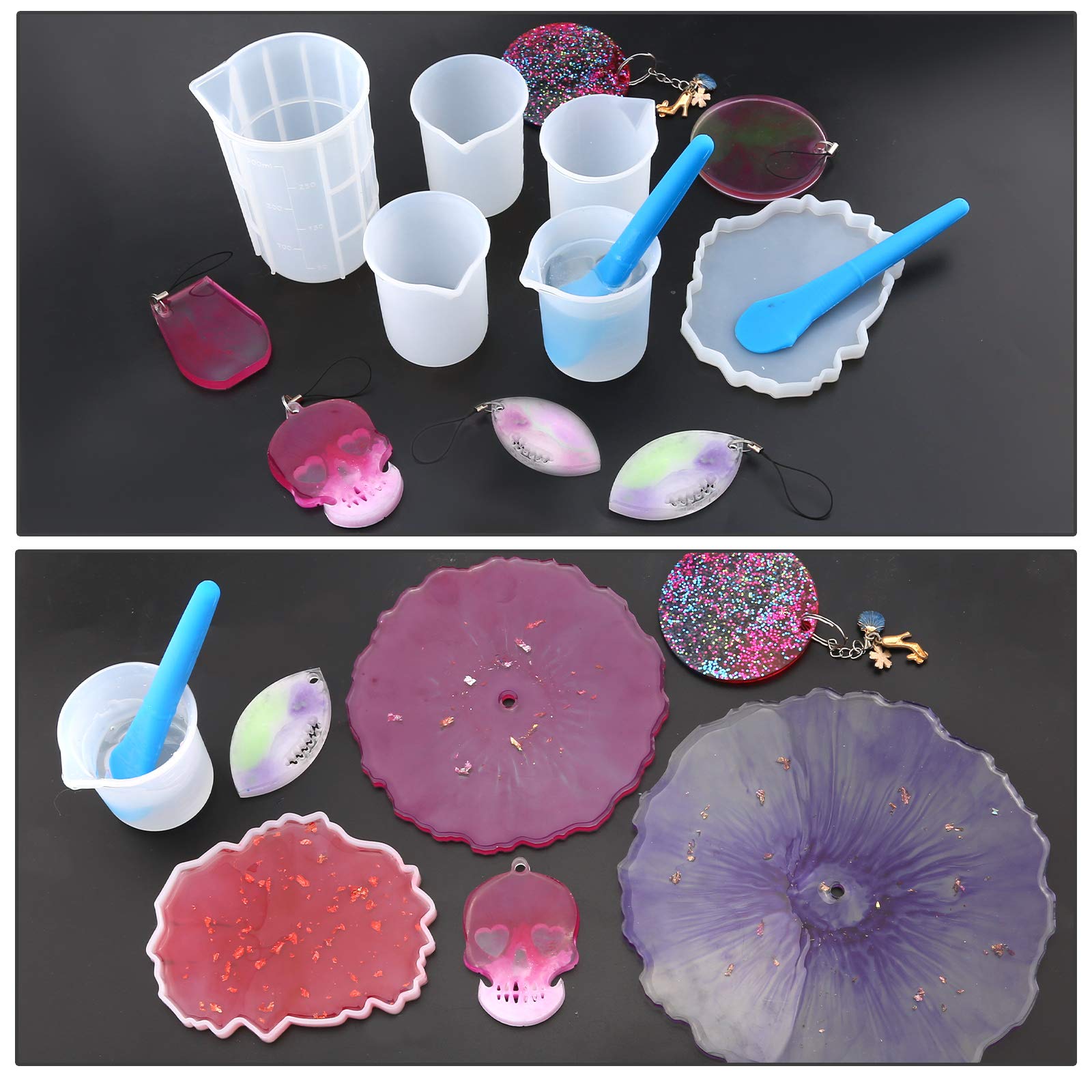 DONQL 35-delige Siliconen Maatbekerset, 2 Schalen 1000/600/250/100 ml Siliconen Bekers om te Gieten, Set met Diverse Accessoires voor Epoxyhars, Gietvormen, Doe-het-zelf en Knutselen