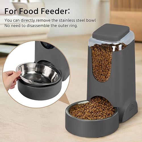 Miniatura 5 de Paquete de 2 alimentadores automáticos para gatos y dispensador de agua de acero inoxidable, juego de bebedero para perros por gravedad, juego de