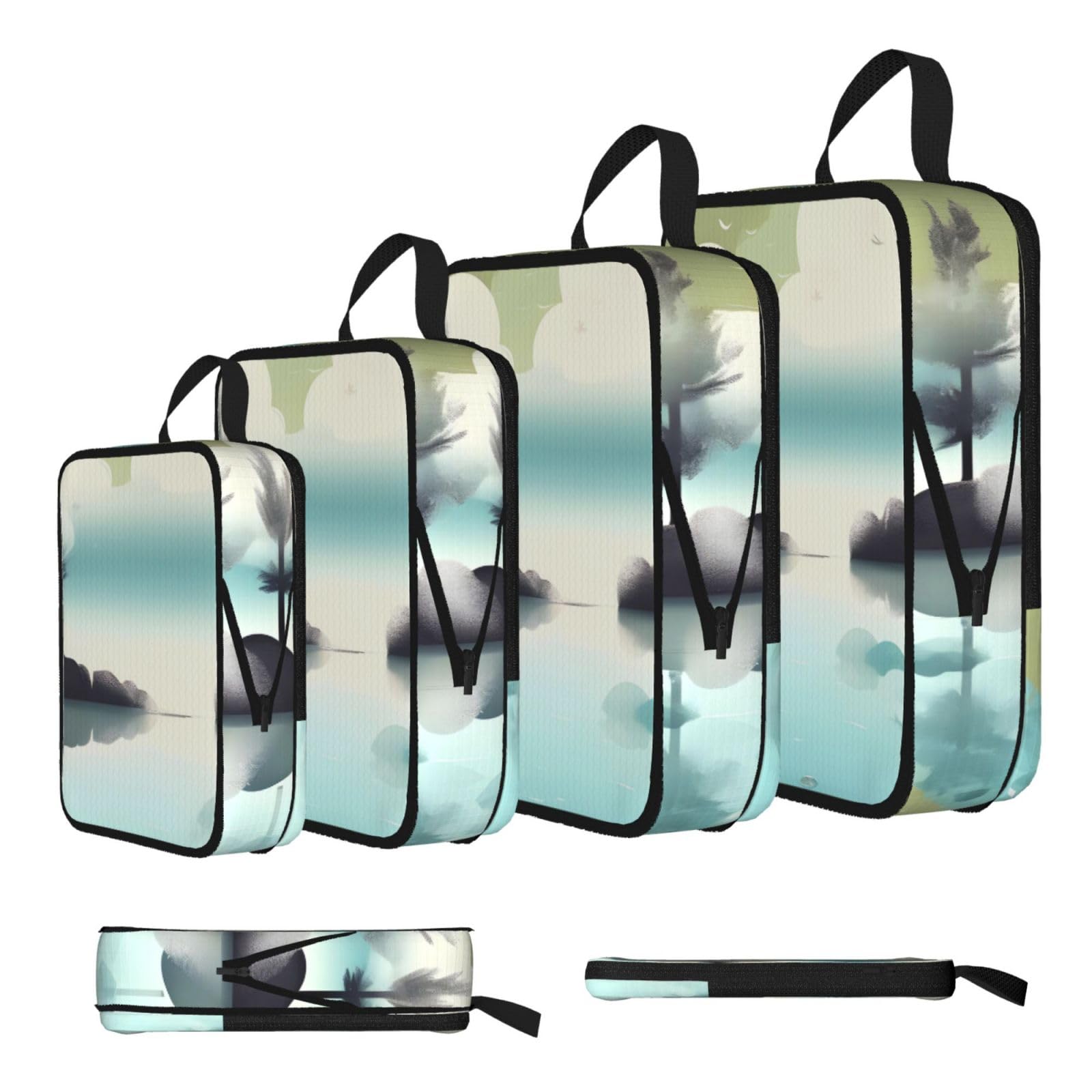 Sxzvvbn Black Tranquil Lakes Compression Packing Cubes 4 Piece Set