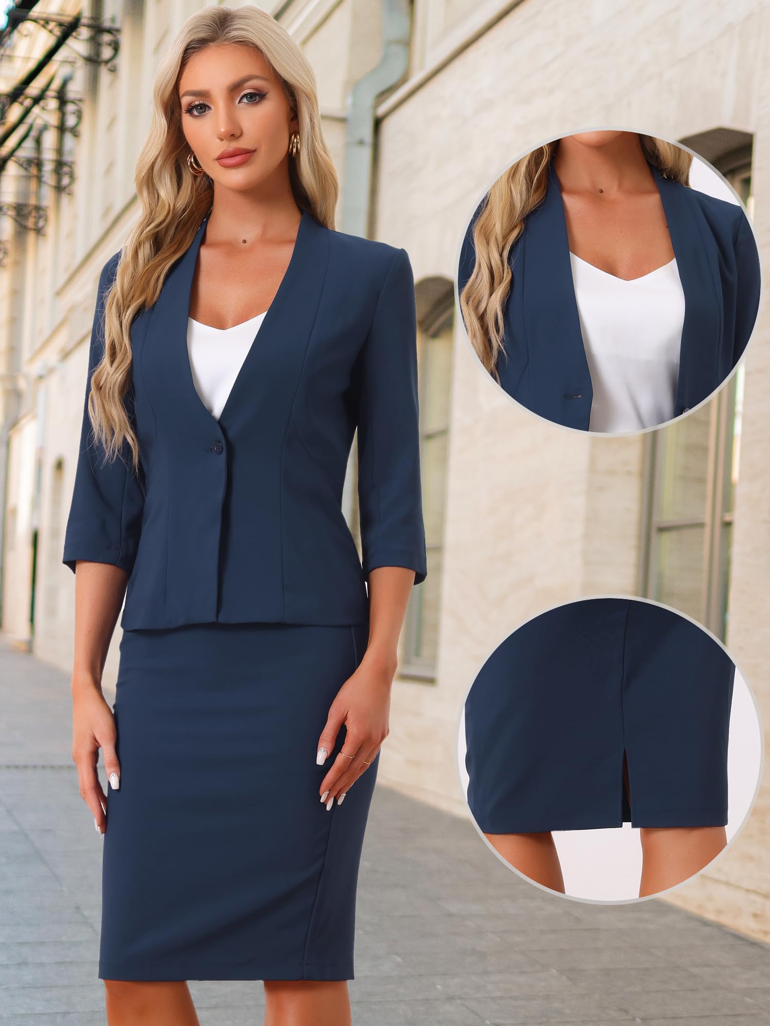 Allegra K Damen Business Outfit Rock mit Blazer Elegant Set 2-Teiliges Büro Arbeit
