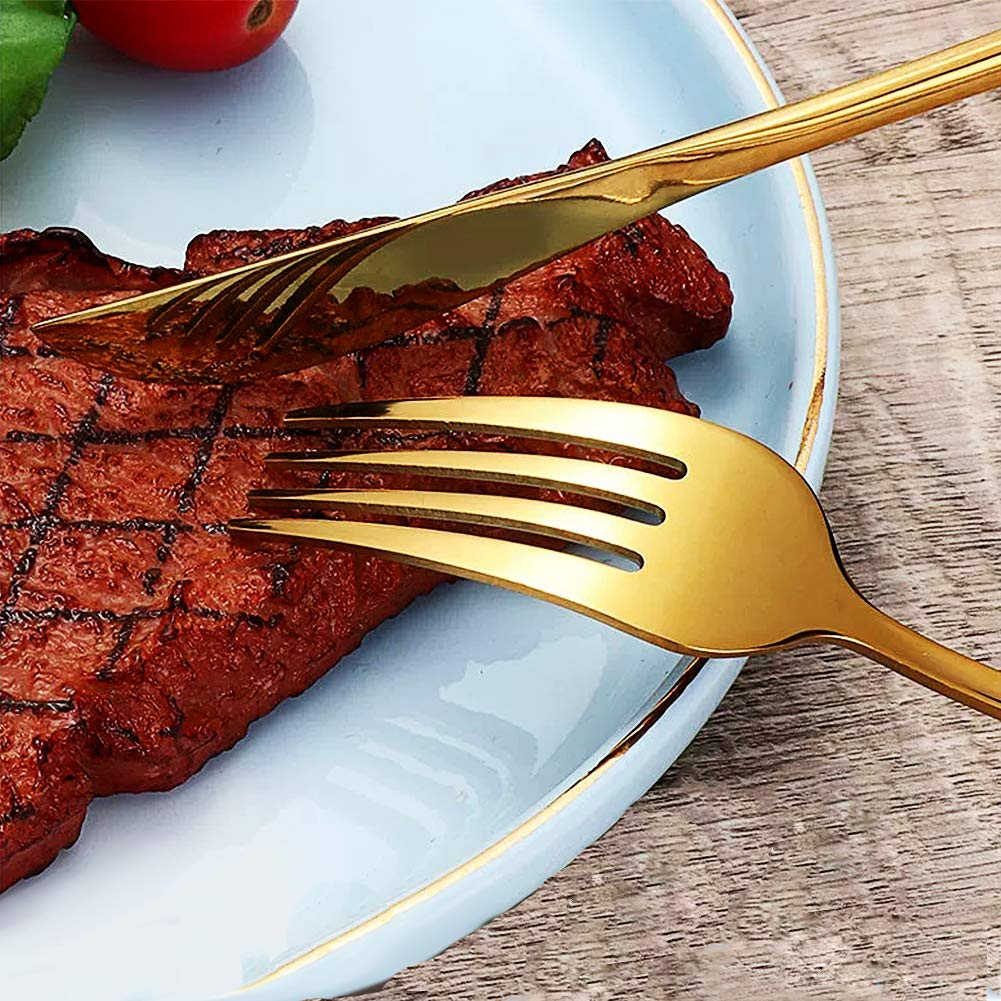 Set Posate 24 Pezzi In Acciaio Inox - Cucchiaio Oro E Manico Nero | Per 6 Persone, Lavabile In Lavastoviglie