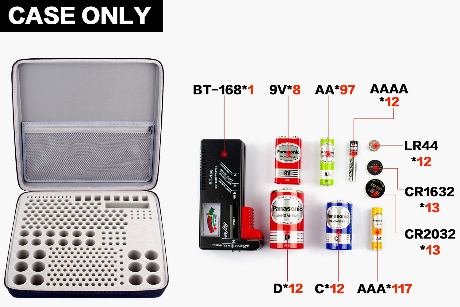 300+ Batterie-Organizer mit Batterietester (BT168), Tasche für Batterien AA AAA AAAA 9V 6V C D Lithium 3V LR44 CR2 CR1632 CR2032 CR123A ...