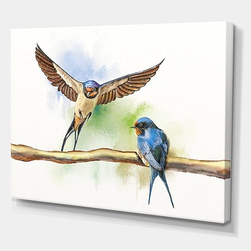 Lienzo decorativo para pared, diseño de pájaros y golondrinas de granero, verde, 20 x 12 pulgadas