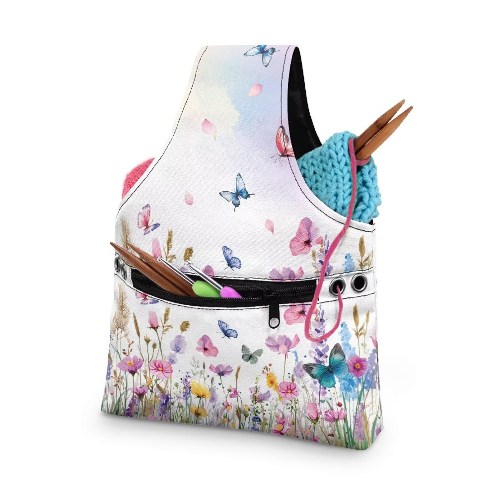 ZUXONGSY Wildflower Yarn Storage Bag for Women Butterfly Knitting Project Bag Vintage Knit Wrist Bag Lightweight Crochet Organizers and Storage