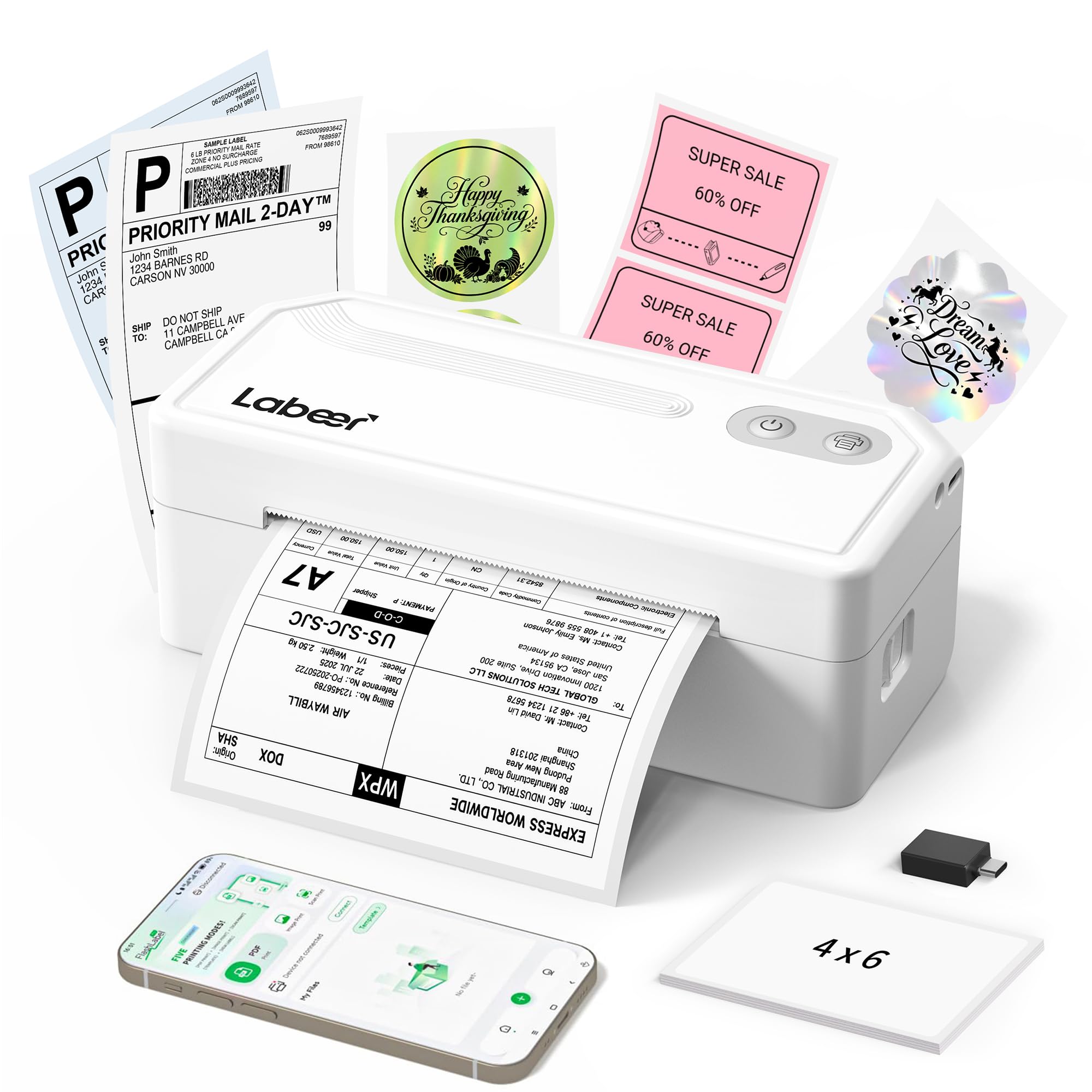 Labeer Bluetooth Thermo-Versand-Etikettendrucker, kabelloser 4x6-Drucker