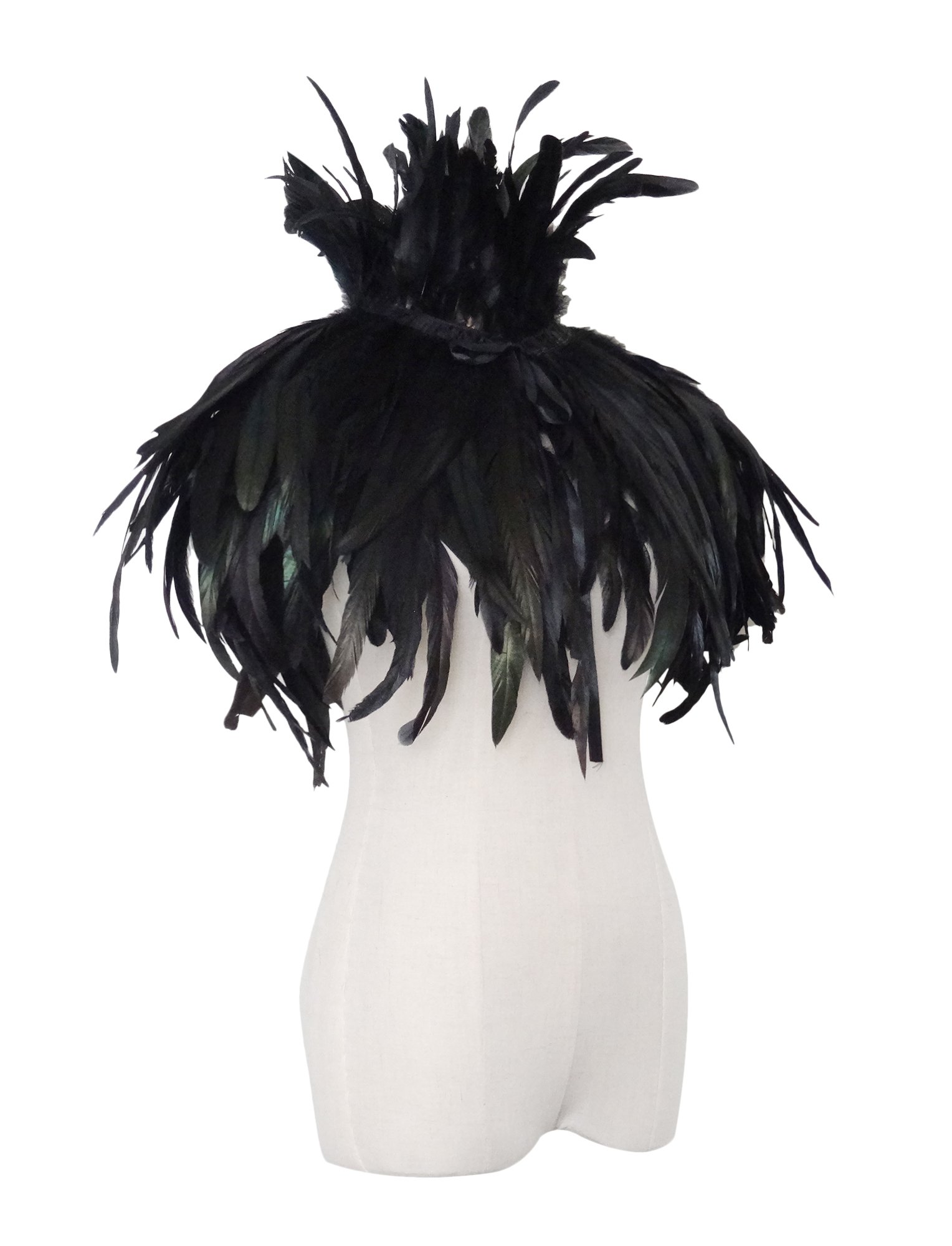 keland Gothic Victorian Natural Feather Shrug Cape Shawl Poncho with Choker Collar Black (Nero)