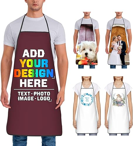 Miniatura 35 de Delantal personalizado para mujer, personalizado para añadir tu propio nombre, texto, logotipo, foto, chef, delantal de cocina para barbacoa