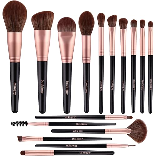 Makeup Brushes, Daubigny 16Pcs Premium Synthetic Makeup Brush Set with Professional Foundation Brushes Powder Concealers Eye shadows Blush Makeup Brush for Perfect Makeup (Black)
