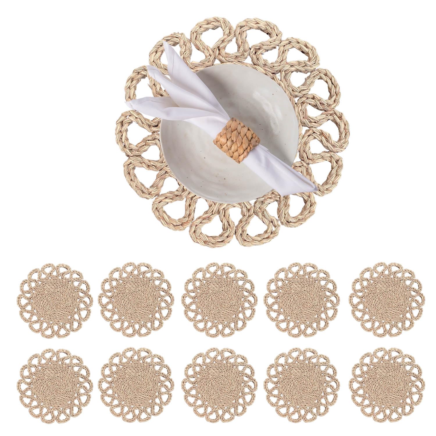 13.8" Set of 10 Round Seagrass Placemats by Laquedecraft