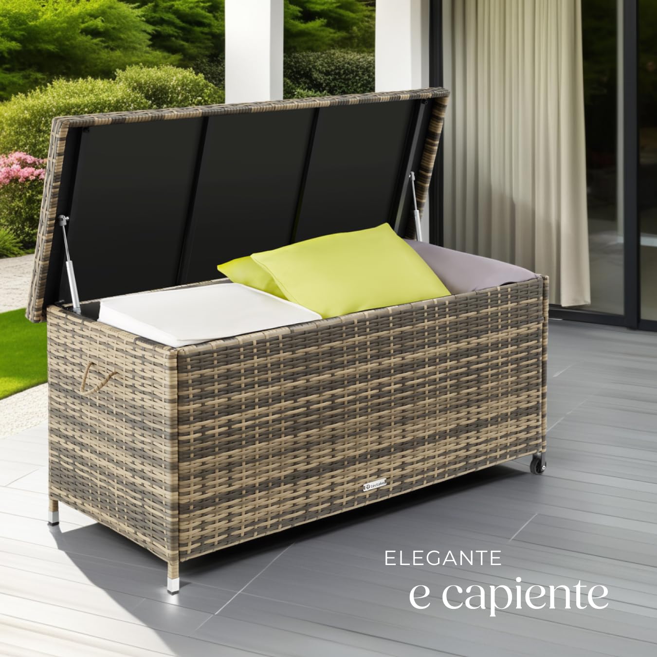 tectake Box Contenitore da Esterno Acciaio Polyrattan 120x55x61,5cm 270 L