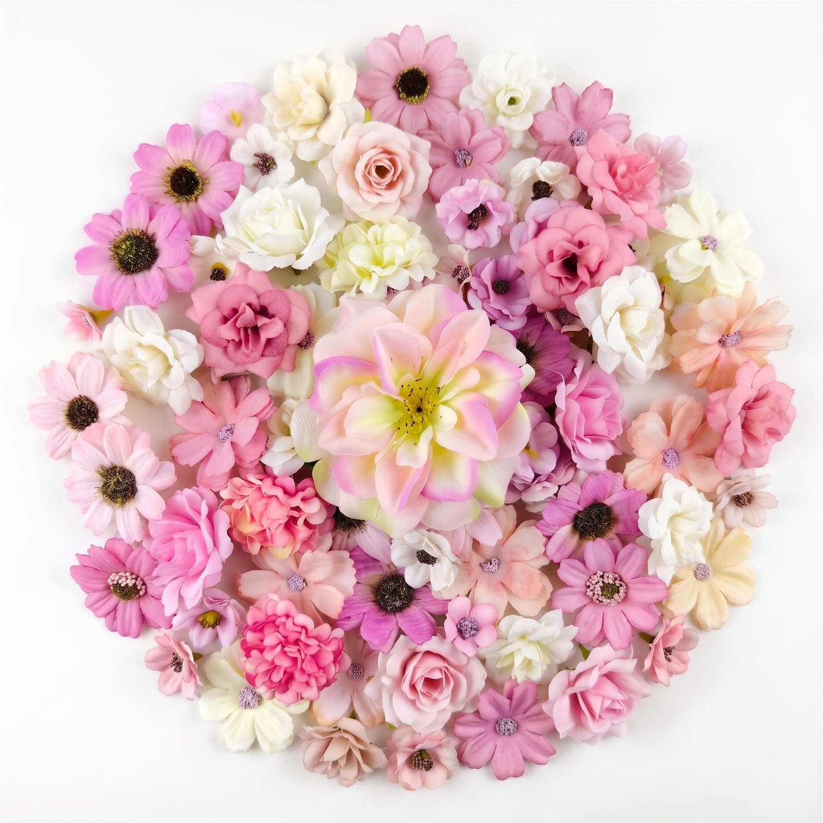 SHBAOCH 66Pcs Artificial Flowers Heads, Pink Silk Faux Flowers Bulk, Mini Fake Flower Assorted Set for DIY Crafts, Wedding Decor, Home Decor, Party, Wreath Making, Hair Accessories
