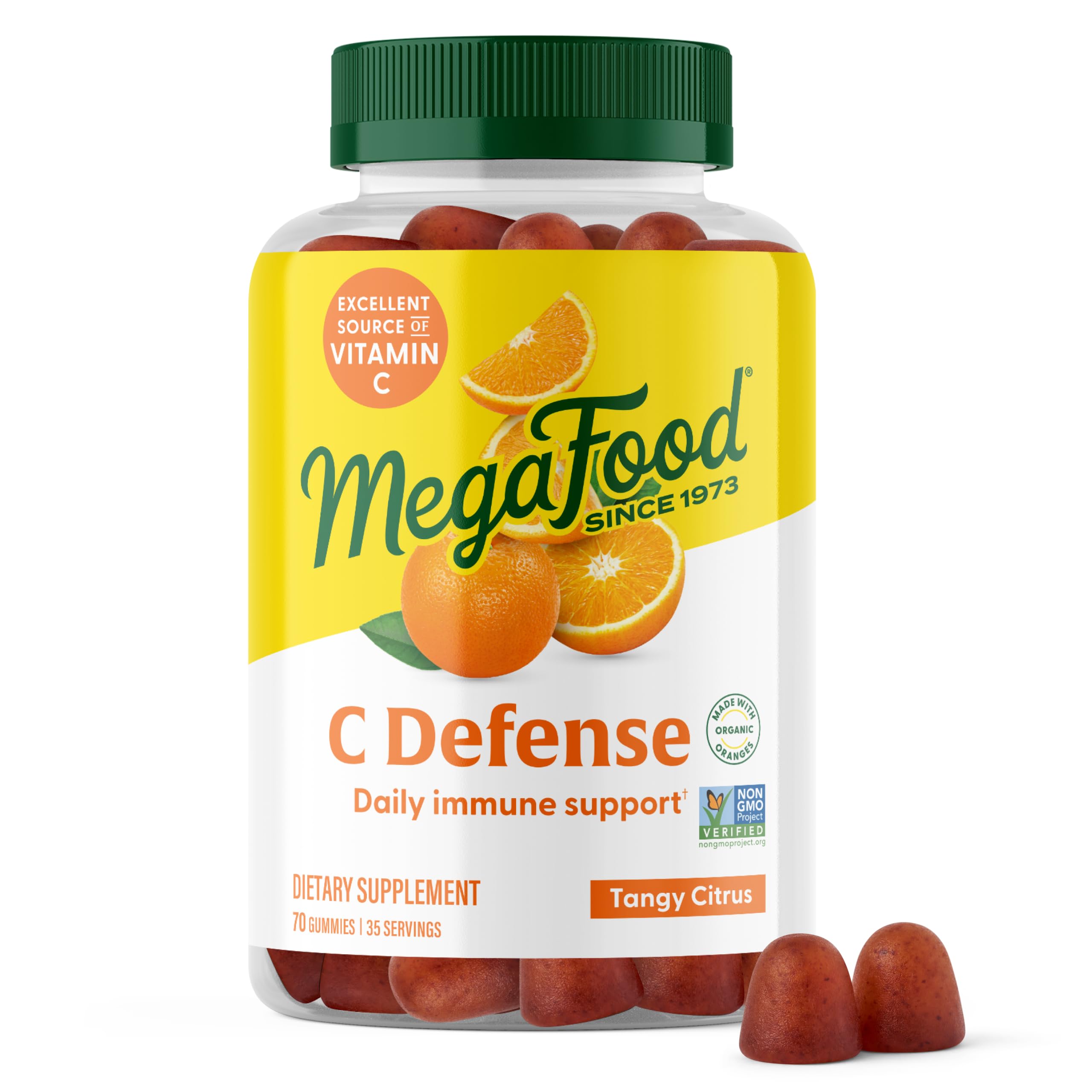 MegaFood C Defense - Vitamin C Gummy for Daily Immune Health Support - Vegan, Gluten-Free, Non-GMO - Tangy Citrus Flavor - 70 Gummies (35 Servings)