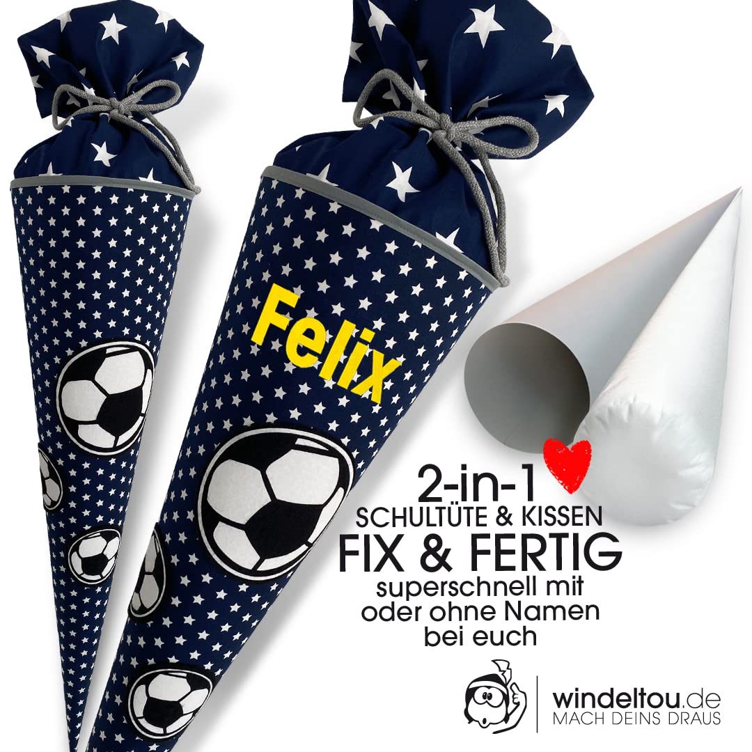 Fussball-Schultüte | 70 cm | Klassische Schultüte | Stoff, Einschulung, Schulanfang, Zuckertüte