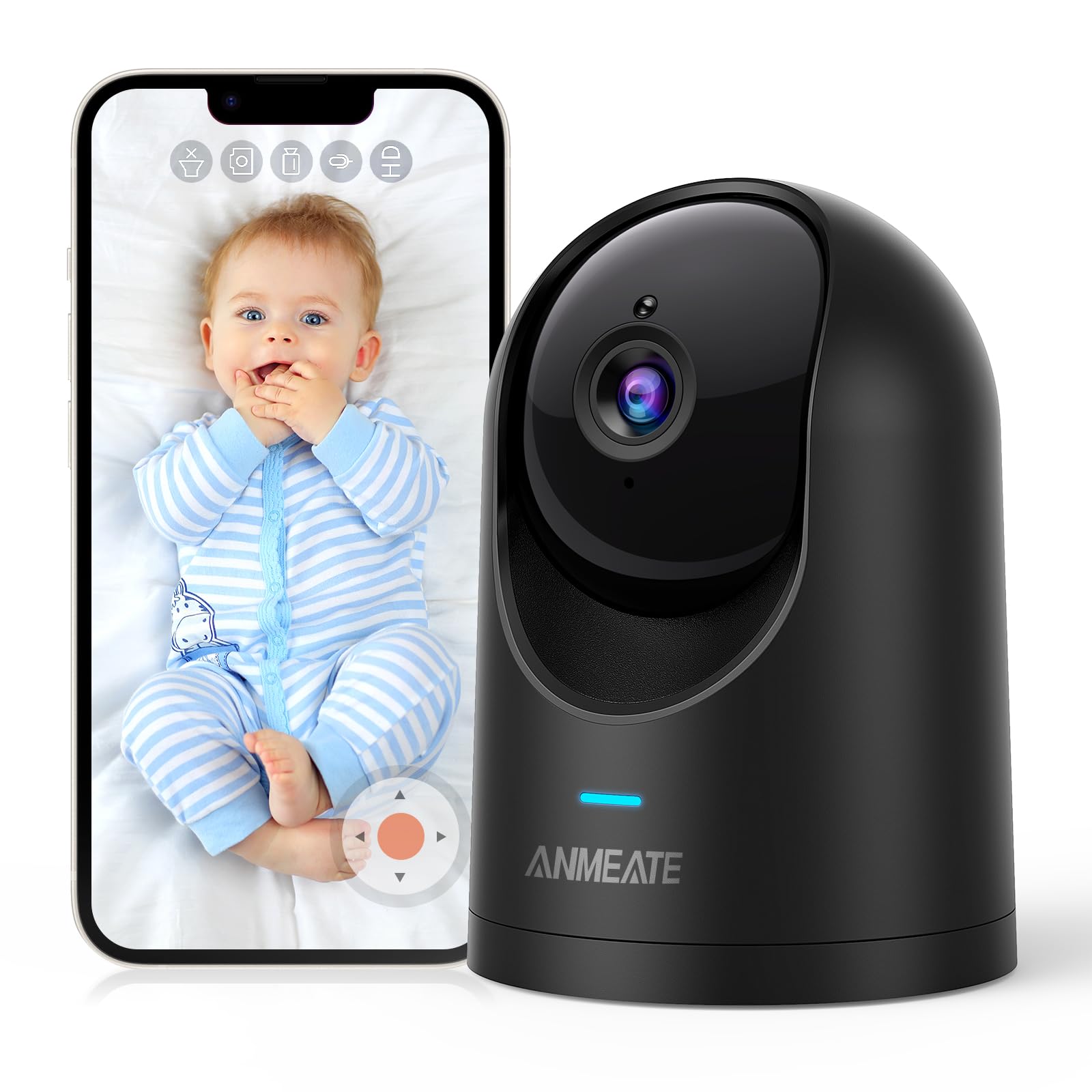 ANMEATE Indoor Cameras for Home Security - 3K 5MP Pan/Tilt Baby Monitor/Pet Camera/Home Security Cameras with Phone App, Night Vision, Motion Detection, 2-Way Audio, Cloud & SD Card Storage