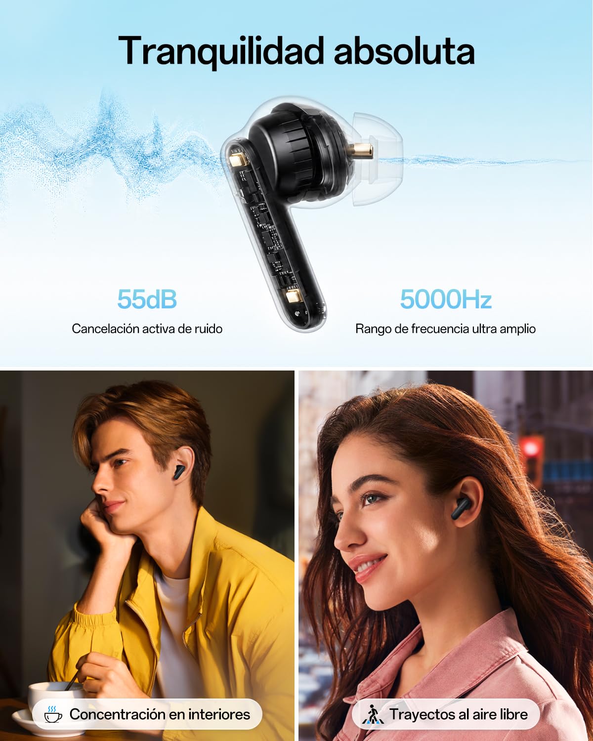 OPPO Enco Air5 Pro Auriculares True Wireless, Bluetooth 6.0 In-Ear, Cancelación Activa 55dB, Llamadas Claras IA Triple Mic, Hi-Res Audio, 54 Horas Autonomía, Graves Profundos, IP55, Matte Black