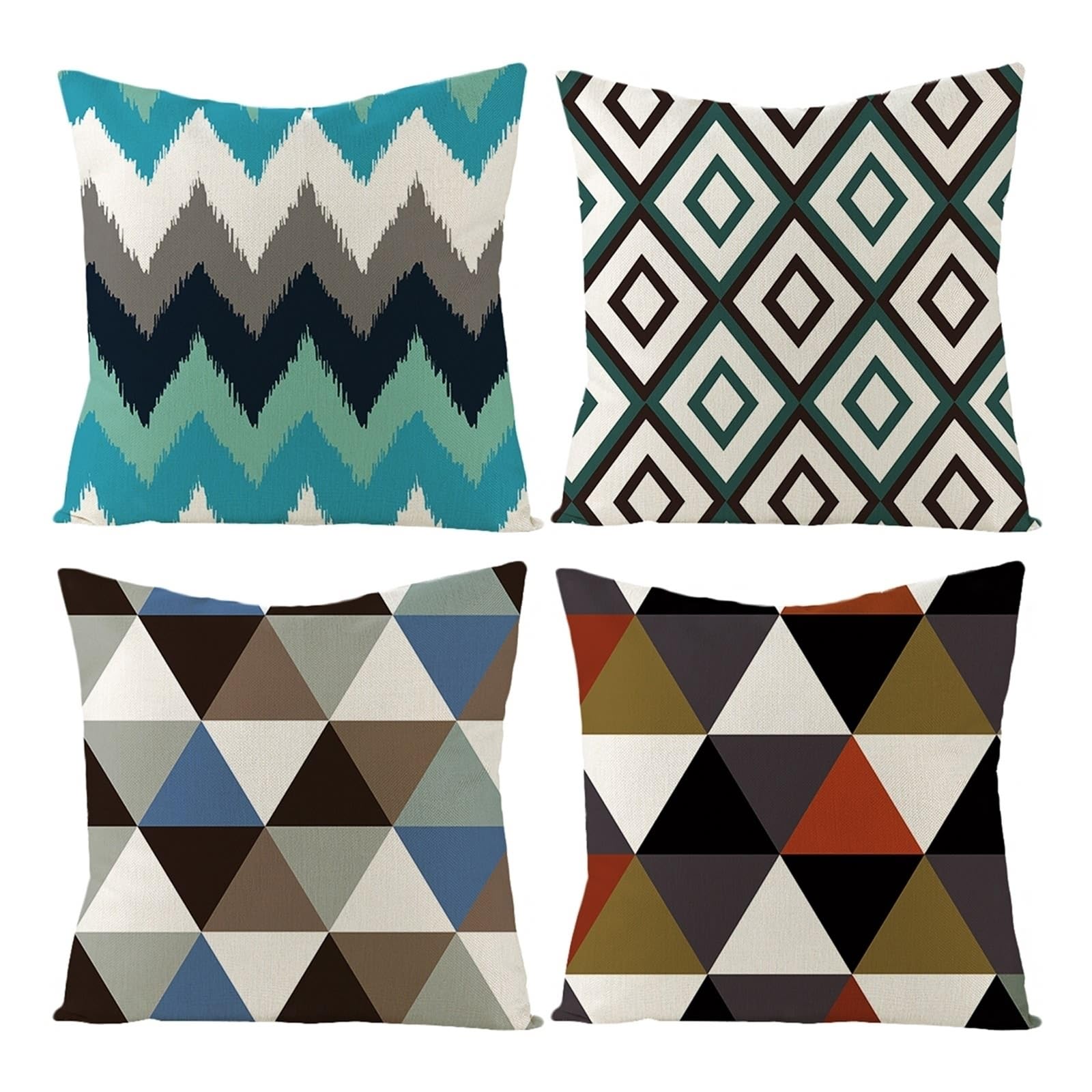 Housses de coussin 40x40 cm motif géométrique aspect lin déco de salon lot de 4