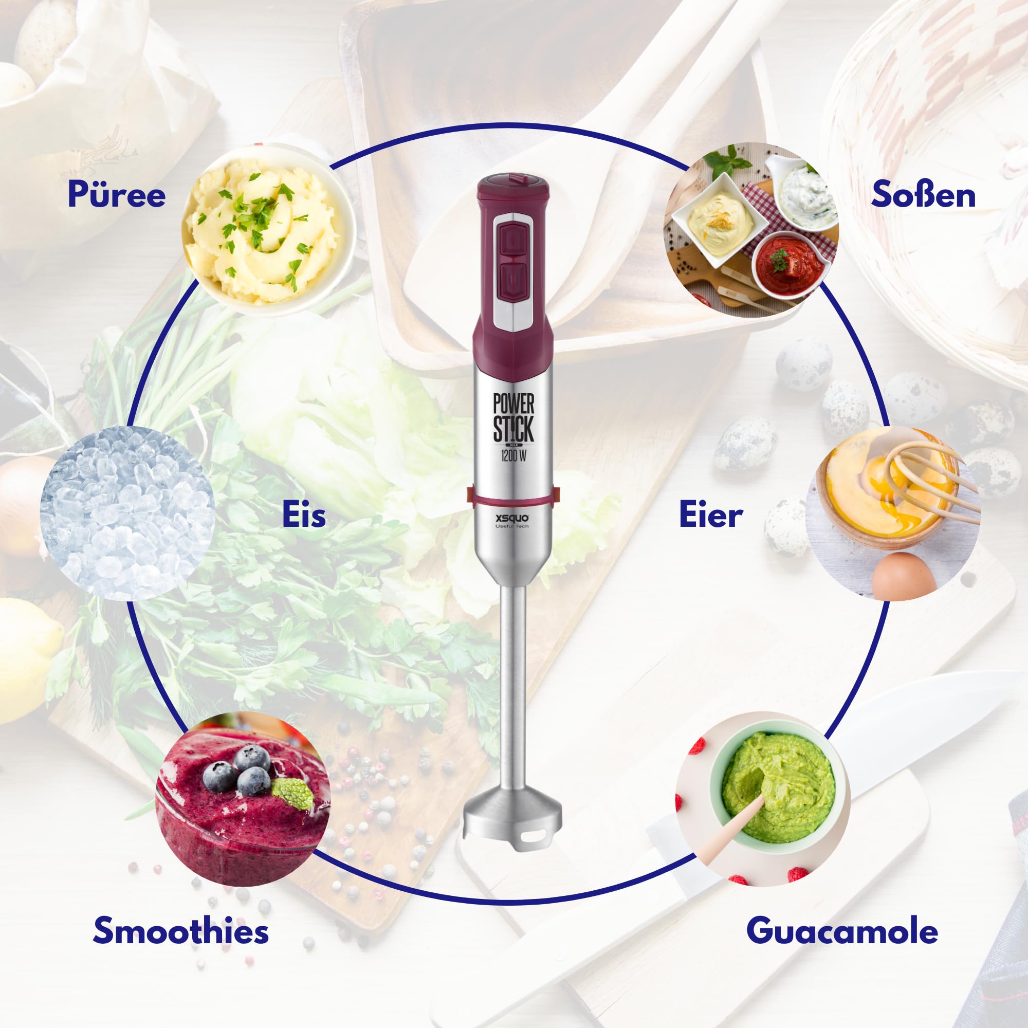 Elektrischer Handmixer 1200W - Inklusive Becher zur Zubereitung von Mahlzeiten - Leistungsstarker Küchenmixer - Pürierstab (PACK 5)
