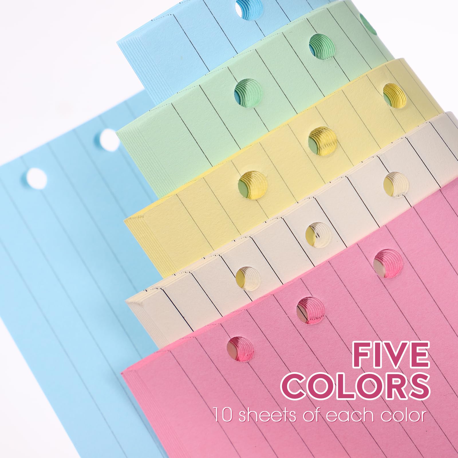 NUOBESTY 3-Pack 6-Ring Binder Refill Paper - Colorful Loose-Leaf Notebook Inserts Pages