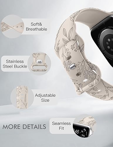 Miniatura 4 de Minyee Correa deportiva de silicona suave con grabado floral compatible con Apple Watch de 1.496 pulgadas, 1.575 pulgadas, 1.614 pulgadas, 1.732