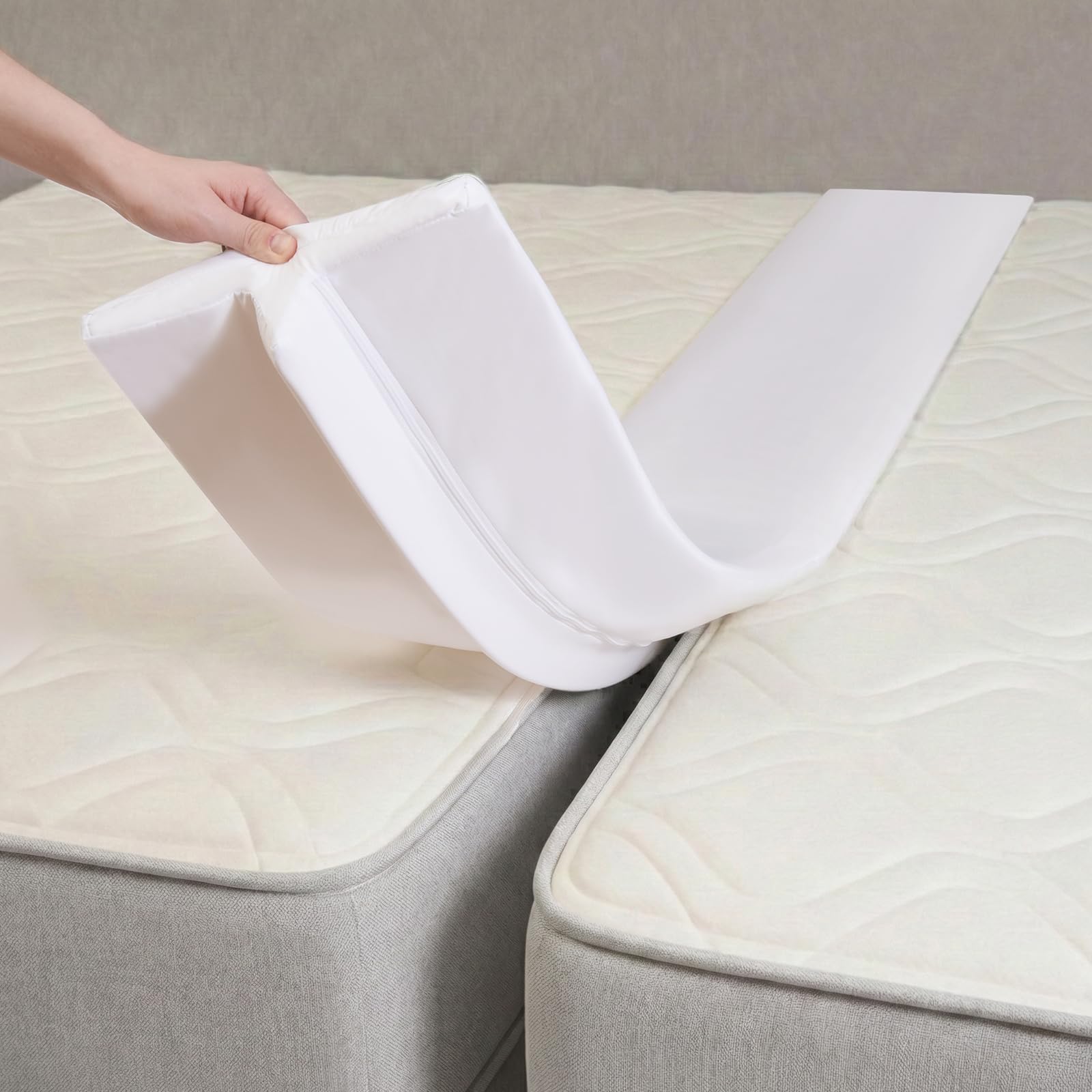 ENITYA Split King Gap Filler for Adjustable Bed, Twin to King Converter with Removable Washable Cover, Bed Bridge for Guest Stayover/Hotel/Family Room Vacation, Easy Install, White(75" L x 10" W)