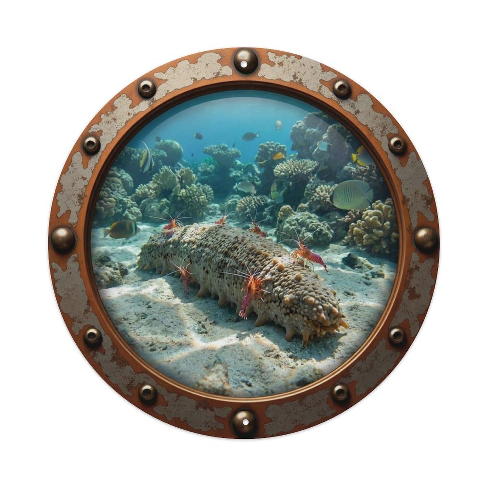 Gead 8X8inch Style Vintage Porthole Commensal Shrimp Nautical Window View Metal Tin Sign