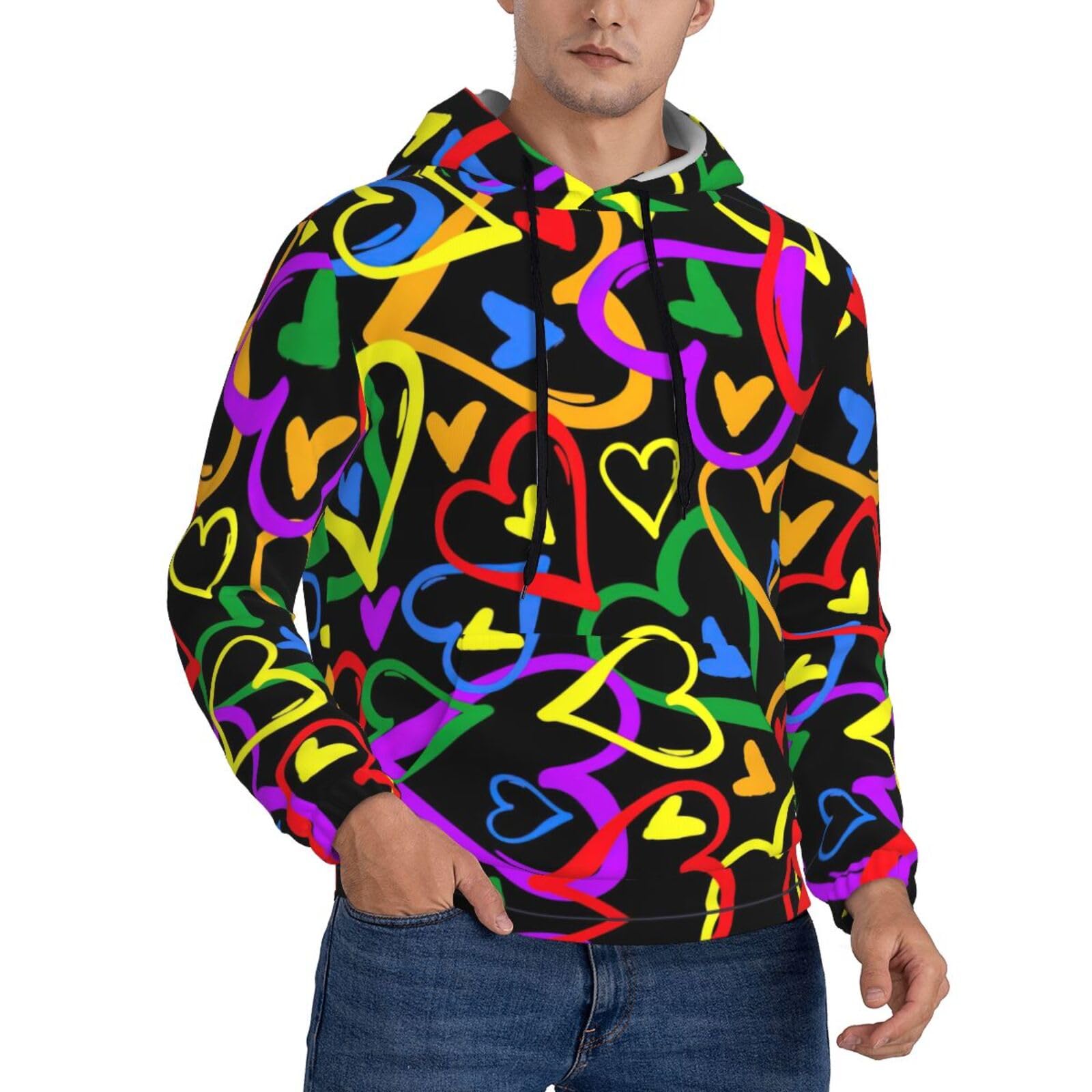 Hjluuft Gay Pride Rainbow Hoodies For Men Uk,Essentials Hoodie,Mens Hoodies,Casual Pullover Drawstring Hoodie With Pocket