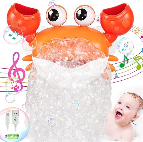 Actualización 2024Juguetes de baño de burbujas de cangrejo, fabricante de burbujas de baño de bebé recargable por USB para niños pequeños, máquina