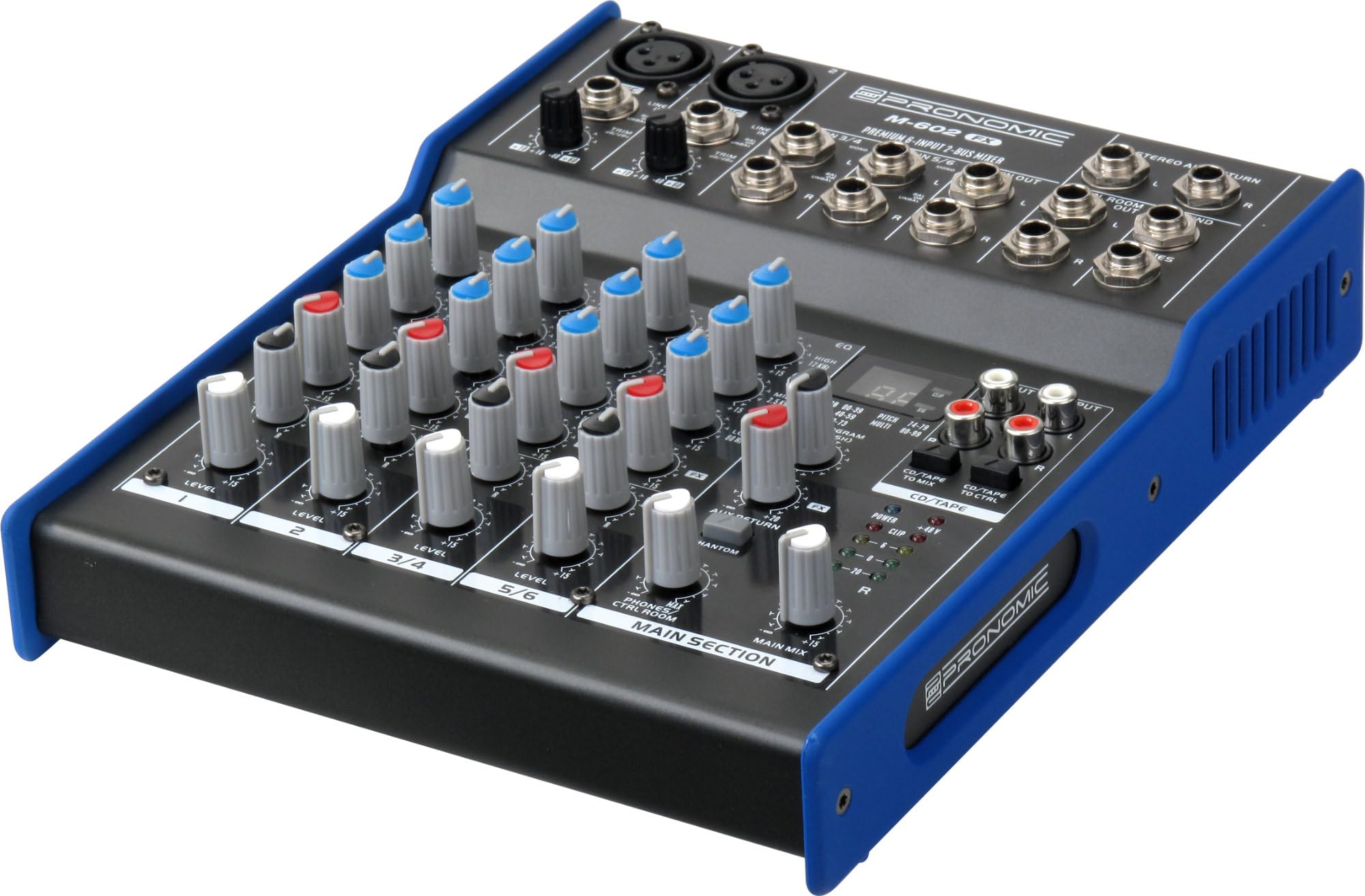 Pronomic M-602FX 6-Kanal Mischpult mit 100 Effekten, 2 XLR und 48 V | 24-Bit Effektprozessor, 100 Programme, 2 Mono-Kanäle, 2 Stereo-Kanäle, 3-Band EQ, FX-Send, Netzteil