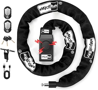 eMjollRay Bicycle Lock with Alarm 120 cm 110 dB Bicycle Alarm System Lock for E Scooter Ebike Motorcycle Bicycle Lock with 2 Remote Controls 3 Keys USB C Cable Silicone Case Bag