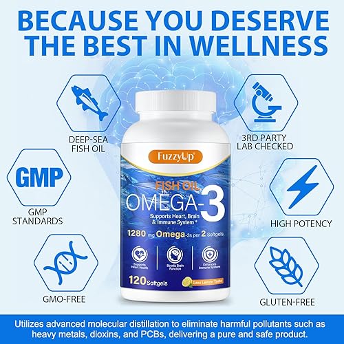 Miniatura 4 de Aceite de pescado Omega 3, suplemento Omega 3 de aceite de pescado para mujeres y hombres, 1280 mg por porción de alto EPA y DHA que apoya la salud