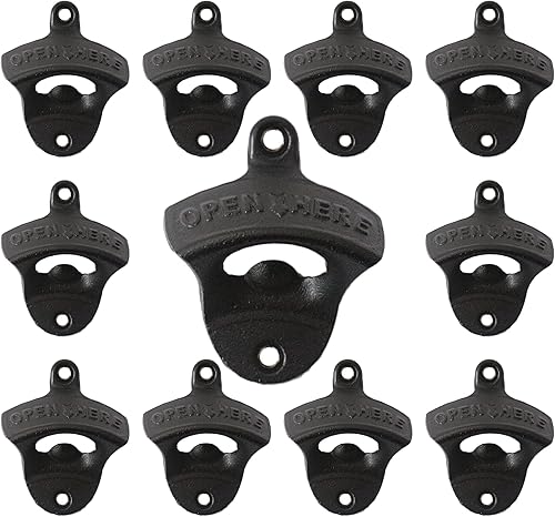Luwanburg Paquete de 50 piezas de abrebotellas de cerveza de hierro fundido negro montado en la pared para hombre, barra de cueva de madera