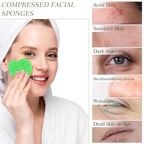Miniatura 4 de 120 esponjas faciales comprimidas con recipiente en forma de corazón, esponjas desechables naturales para lavar la cara, exfoliante, esteticista,