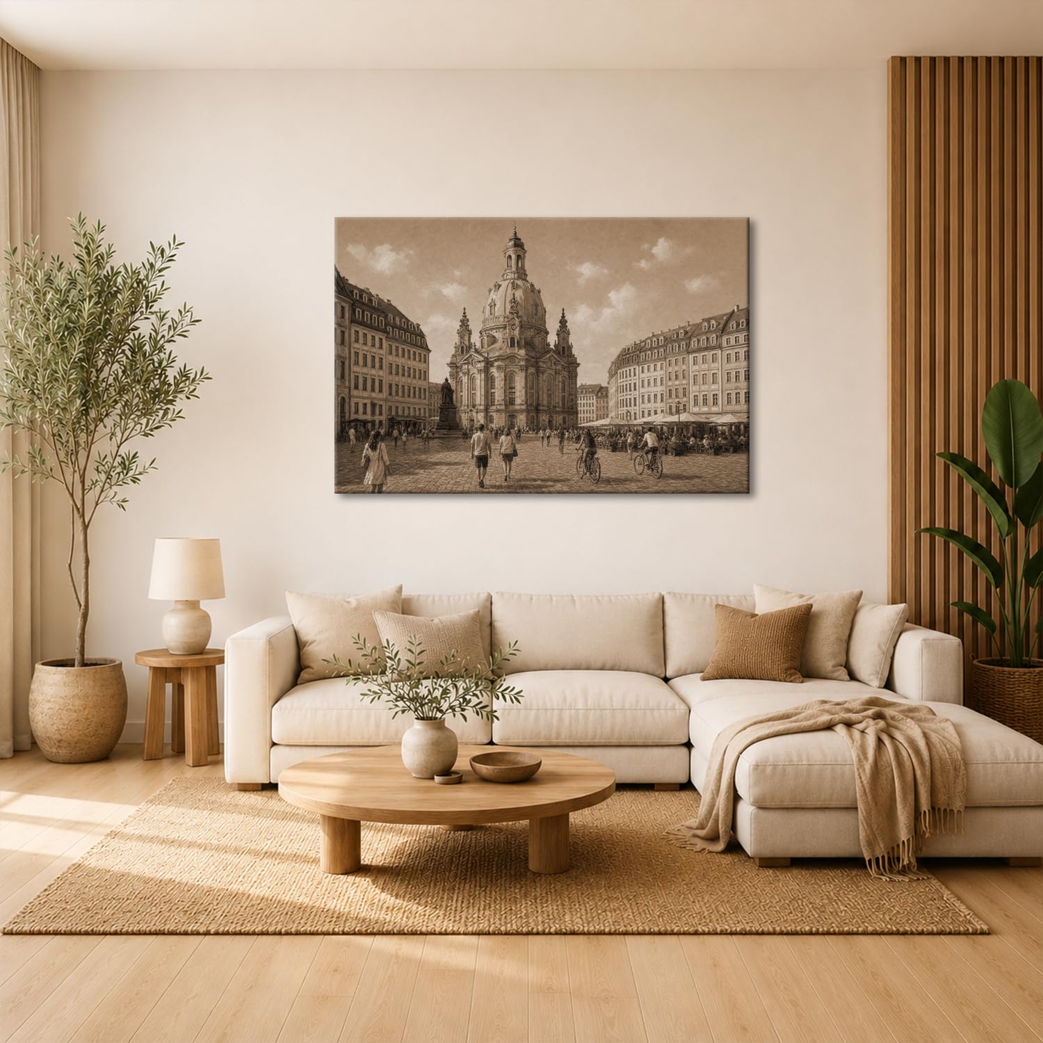 deyoli Obraz na płótnie Ludzie przed historycznym kościołem Marii Panny 70x50cm Sepia