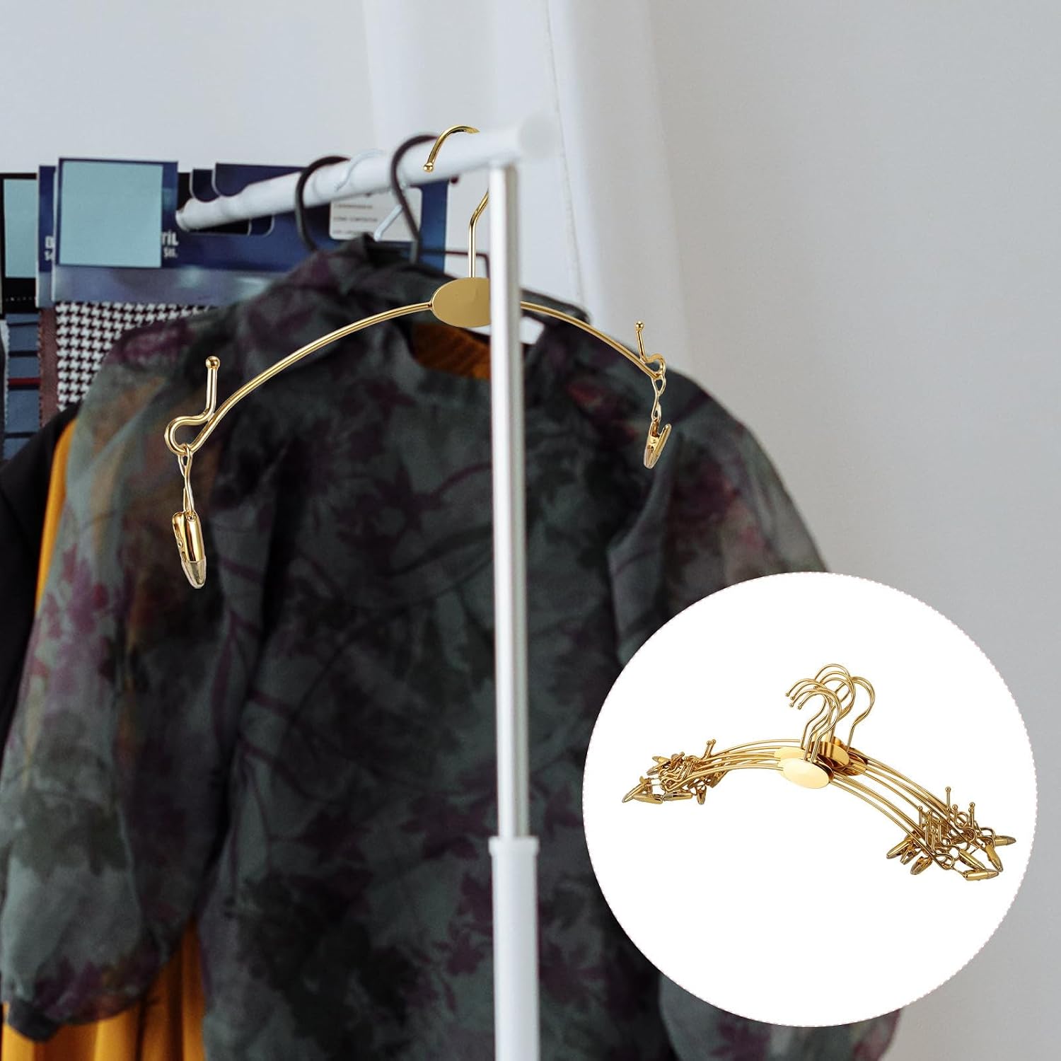 10pcs Metal Clip Hangers with Golden Bar, Laundry Drying Rack