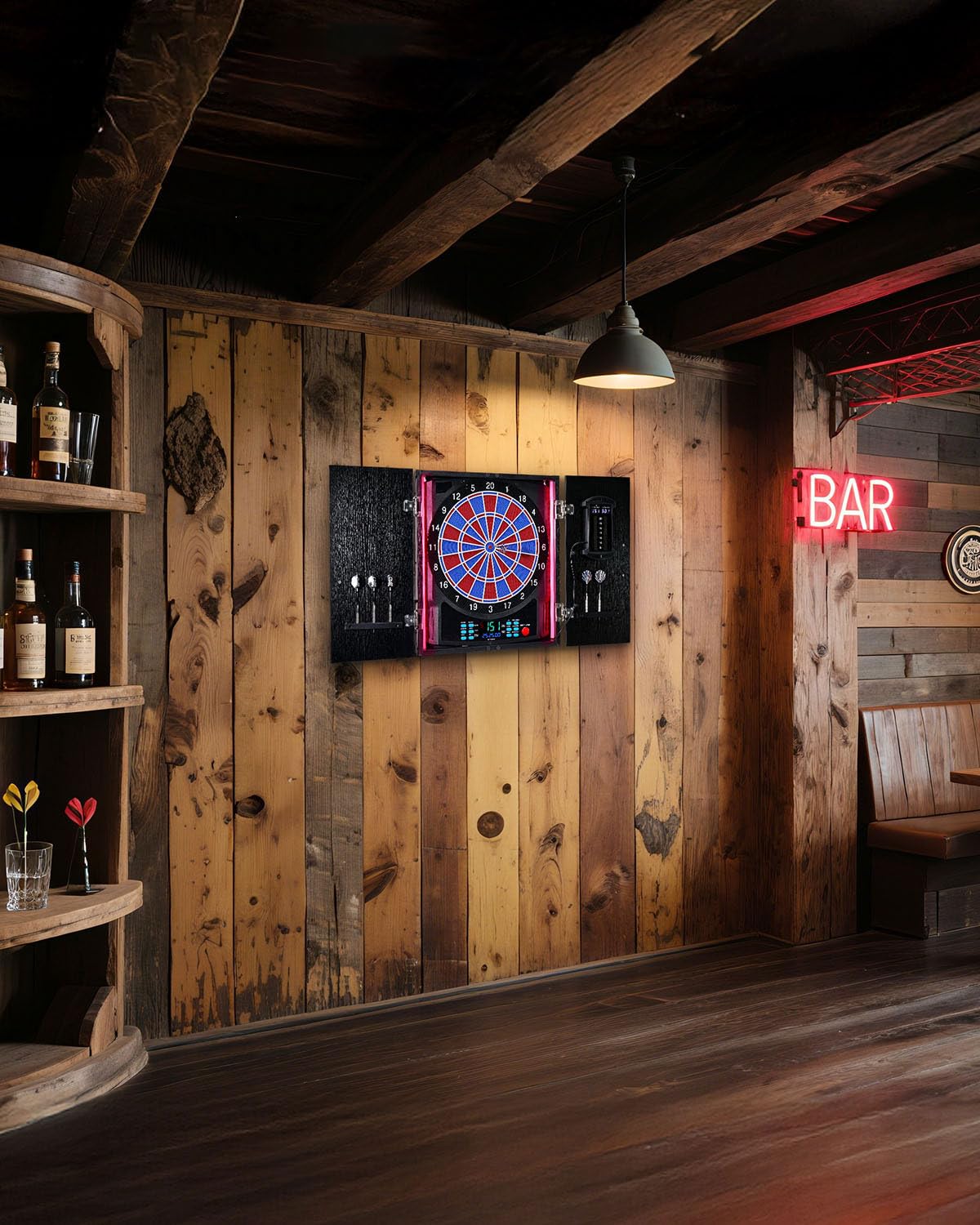 Jeu de Flechette Electronique, LED Coffret en Bois avec Marqueur | [12 Fléchettes][Coffret en Bois] 8 Couleurs pour 8 Joueurs, Jeux de Flechettes Adulte Électronique, Familiaux & Bar - NOIR