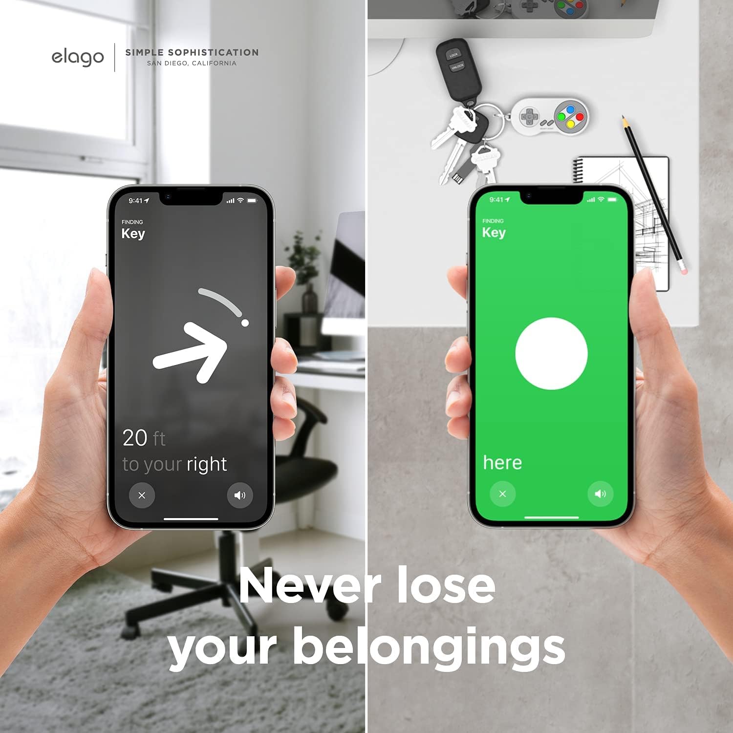 elago w5 case keychain compatible with apple airtags drop protection carabiner key ring classic handheld gaming console design track dogs keys