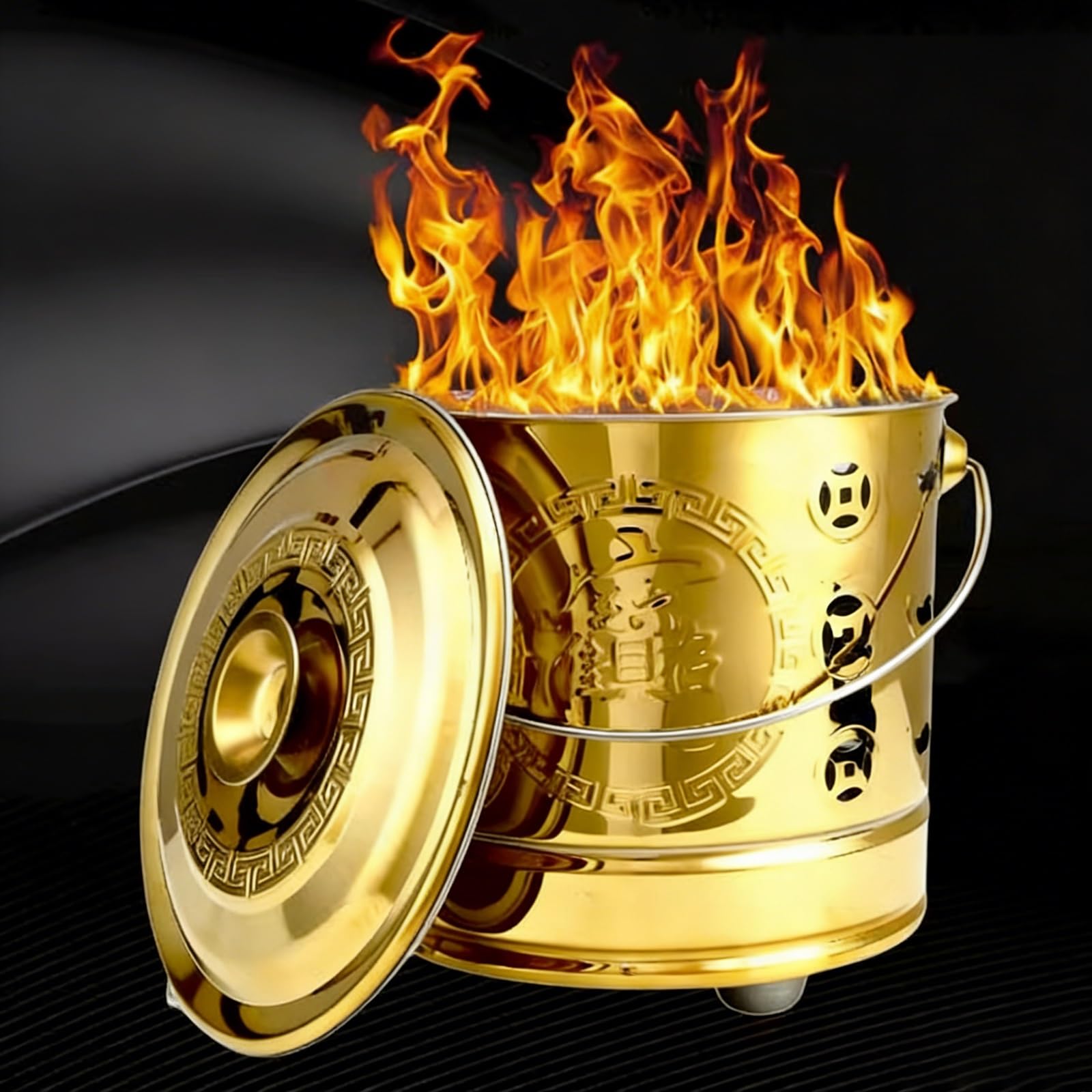 Contenedores para Quemar Basura, Incinerador De Jardín con Tapa Y Gancho, Jaula De Metal para Incineradores De Dinero Ancestral, Escombros De Madera, Hojas Y Basura.(Gold,34cm)