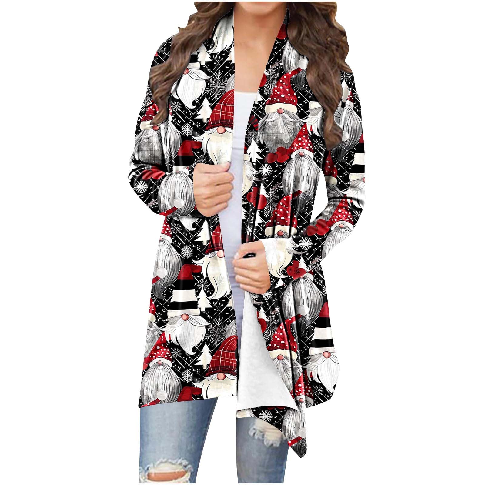 Ugly Christmas Cardigan for Women Open Front Long Sleeve Lightweight Outerwear Funny Xmas Graphic Print Cardigan