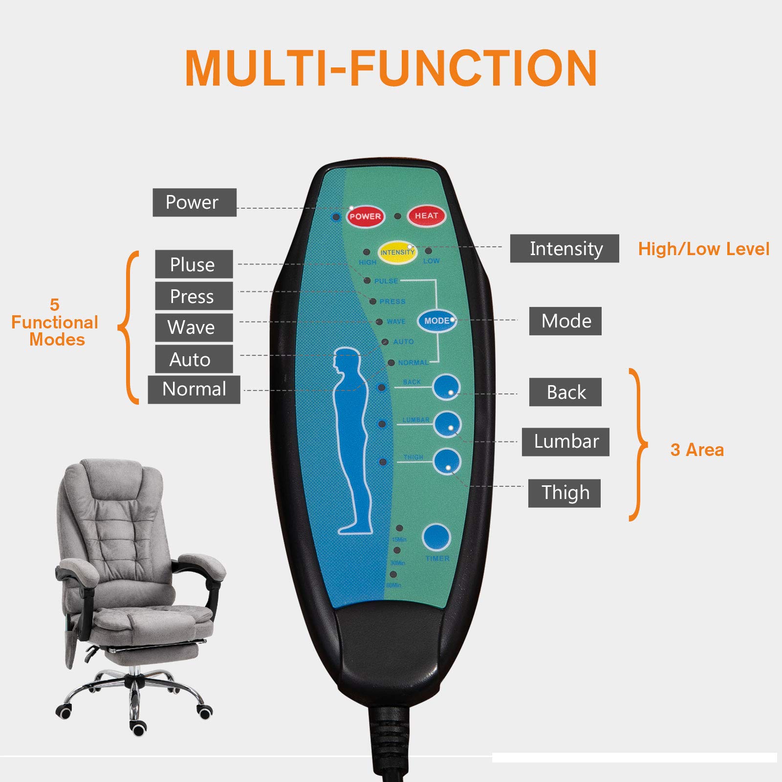 Vinsetto Heated 6 Points Vibration Massage Executive Office Chair