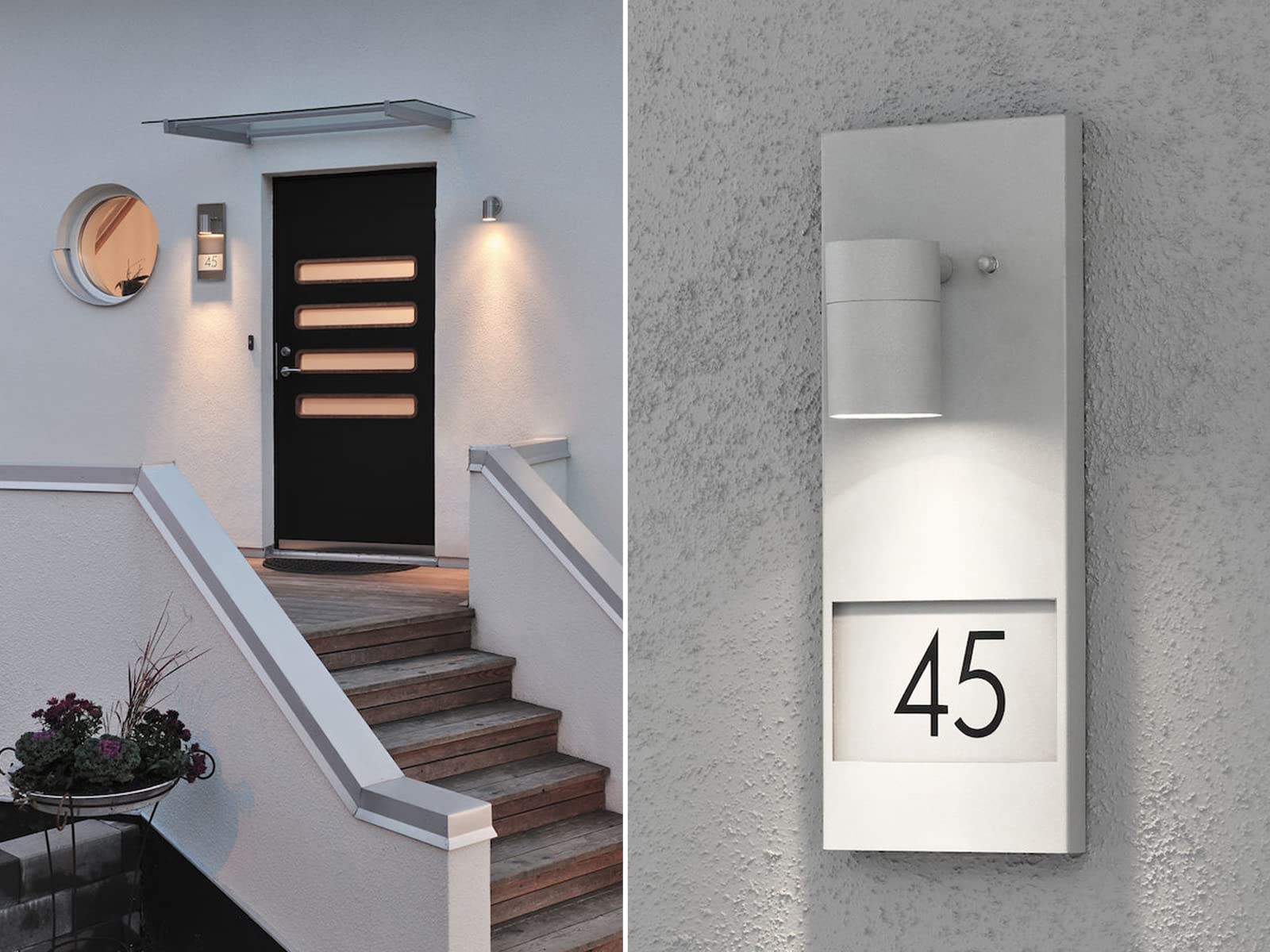 Große LED Außenwandleuchte/Hausnummernleuchte mit Downlight-Spot, Grau