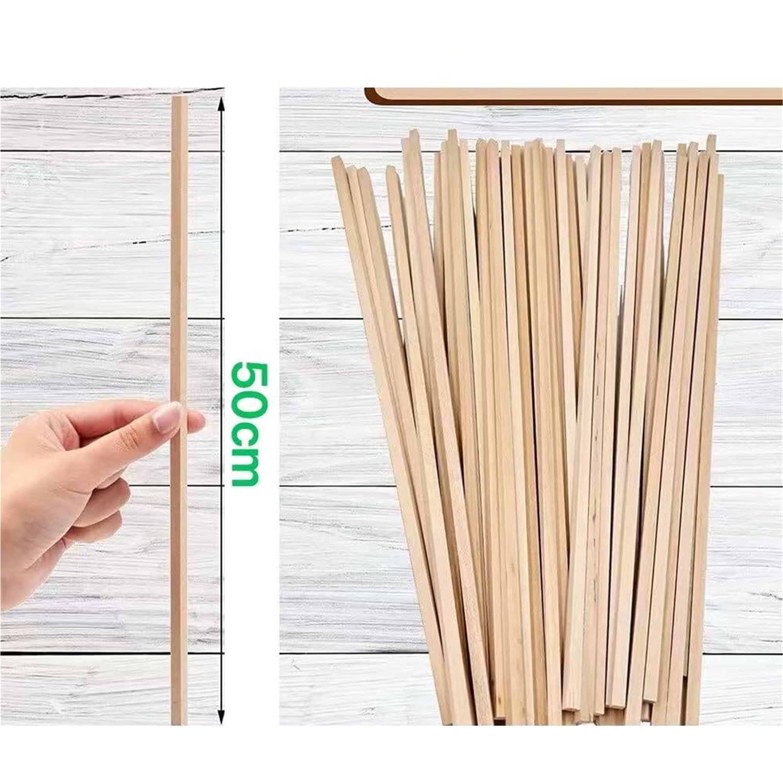 20 szt. Patyków drewnianych Drewniane kołki rozporowe - długość 50 cm Niewykończone drewno liściaste do rzemiosła i majsterkowania, szerokość 2-20 mm(20 * 20mm)