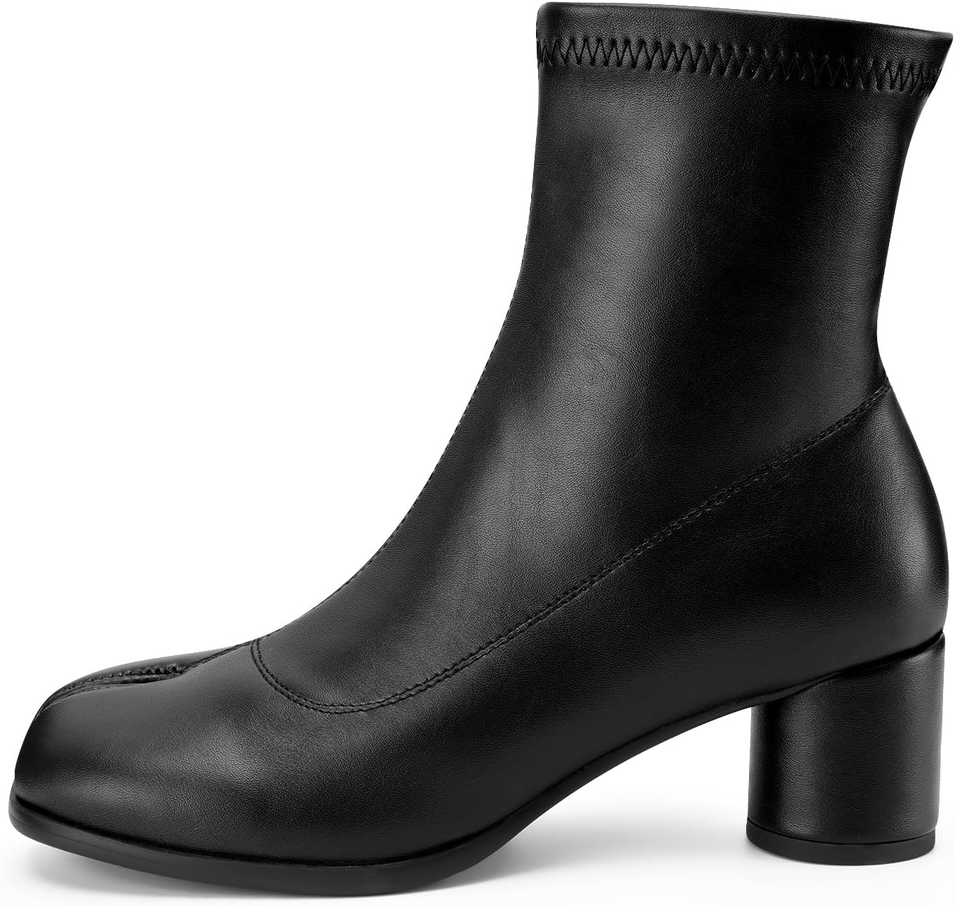 Women's Split Toe Heeled Ankle Boots Tabi Boots Chunky Low Heel Black Block Booties Japanese Ninja Shoes Stretch Short Zipper Boot Comfort