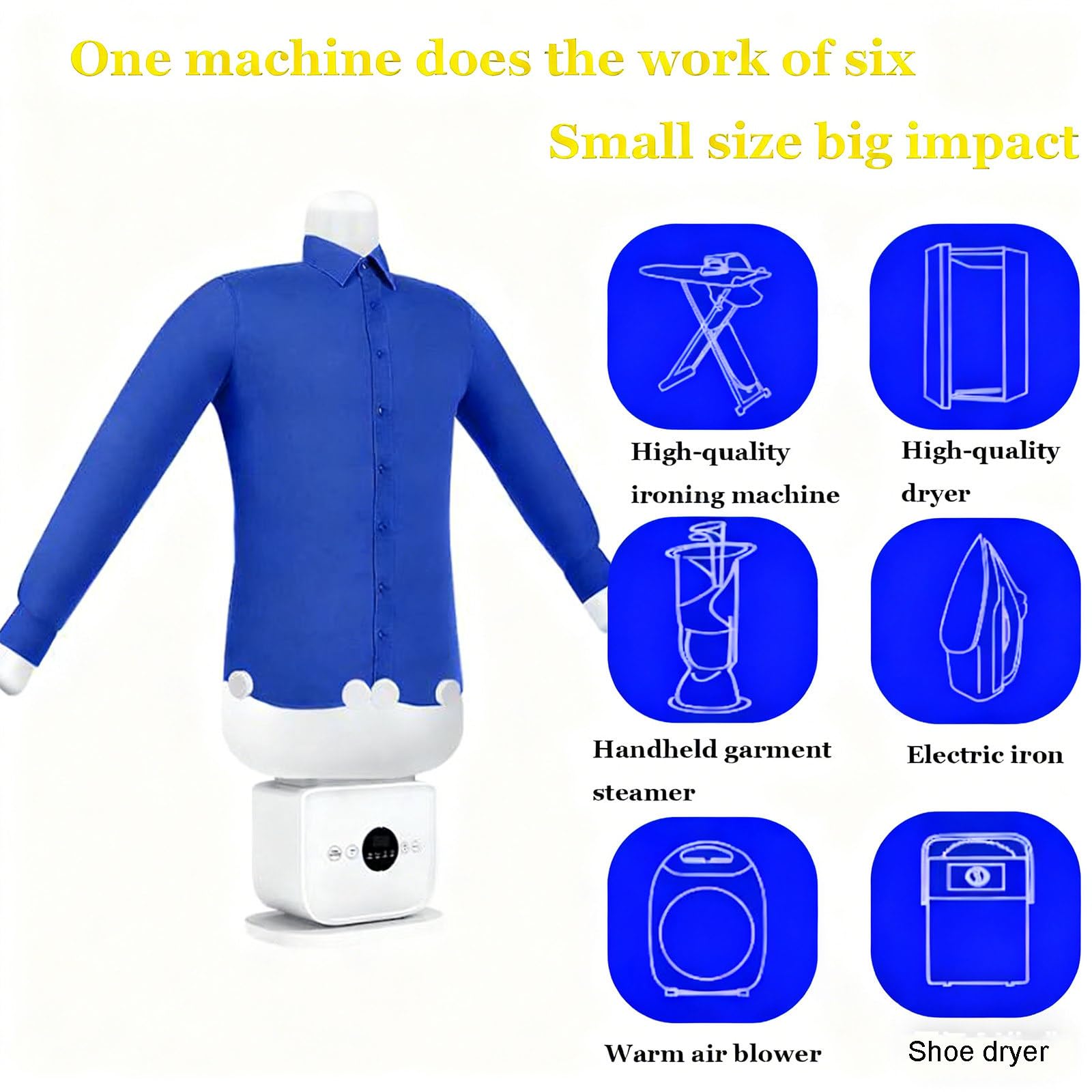 Máquina Stirare Automatica Senza Mani, Stira e Asciuga in 8 Minuti, di Vapore 360° con Manichino Gonfiabile e Diffusore Aromi, per Camicie, Pantaloni e Scarpe