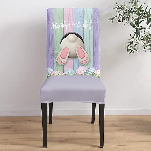 Miniatura 4 de Funda para silla de comedor Happy Easter diseño de cola de conejo diseño de huevo color rosa azul verde morado fundas elásticas para sillas de