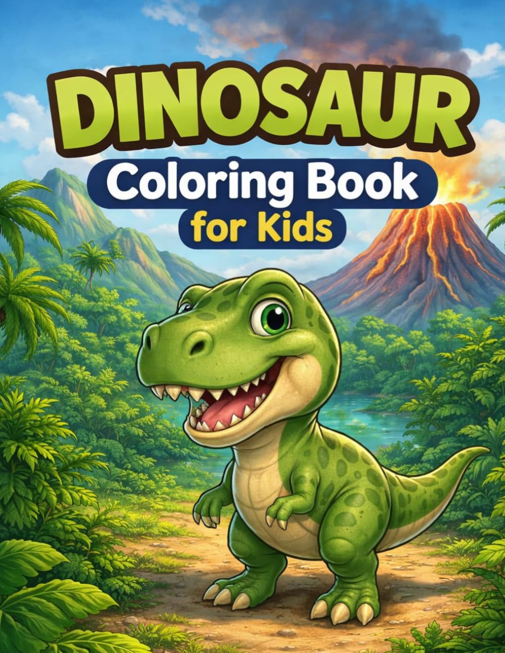 DINOSAUR COLORING BOOK: For Kids Ages 3-8 Fun and Easy Dinosaur Coloring Pages