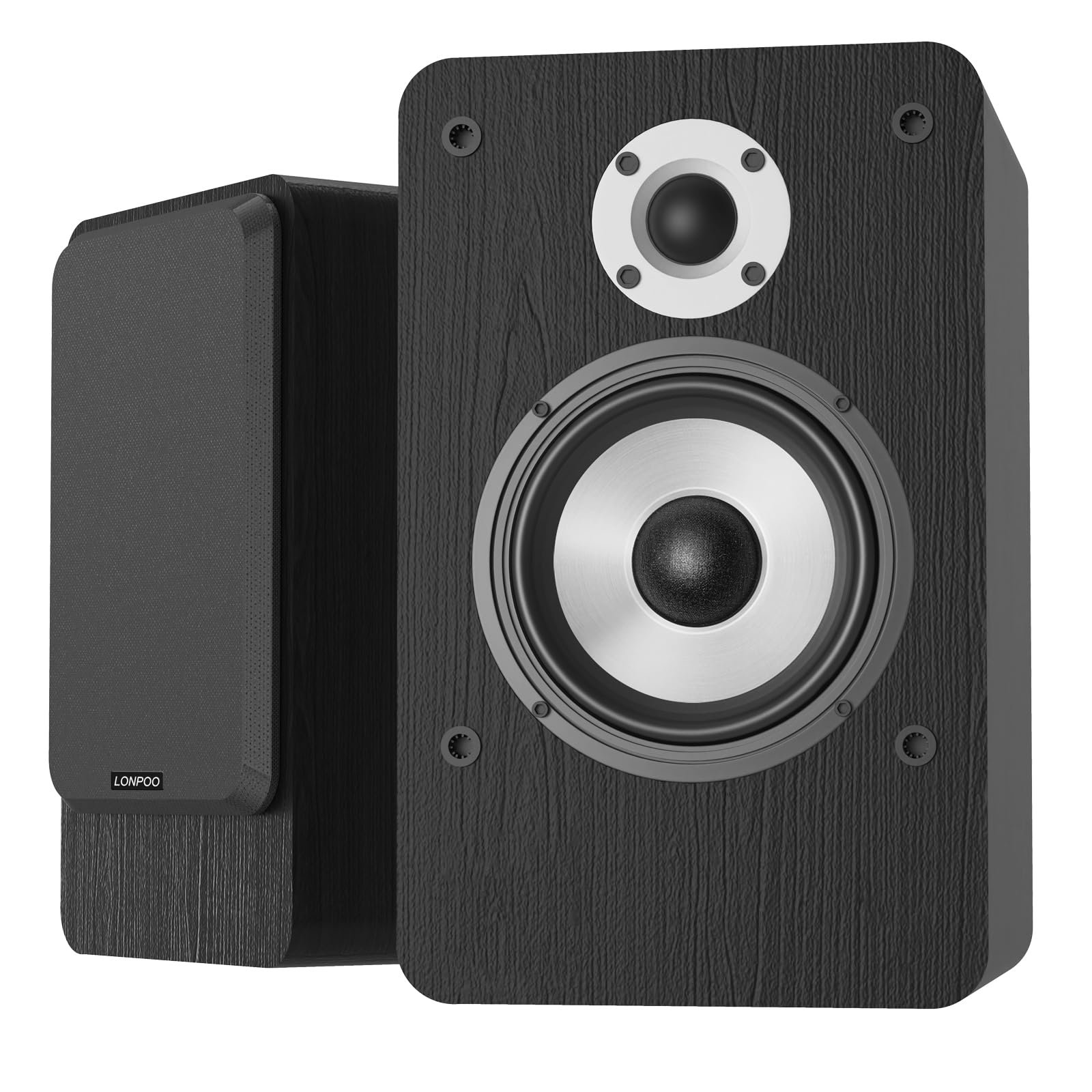 LONPOO Passive Regal-Lautsprecher Paar, 100W RMS HiFi Lautsprechers 2-Wege mit 4-Zoll-Aluminiumkonus-Tieftöner und 1-Zoll Seiden-Hochtonkalotte, 4-8 Ohm (LP-42MX)
