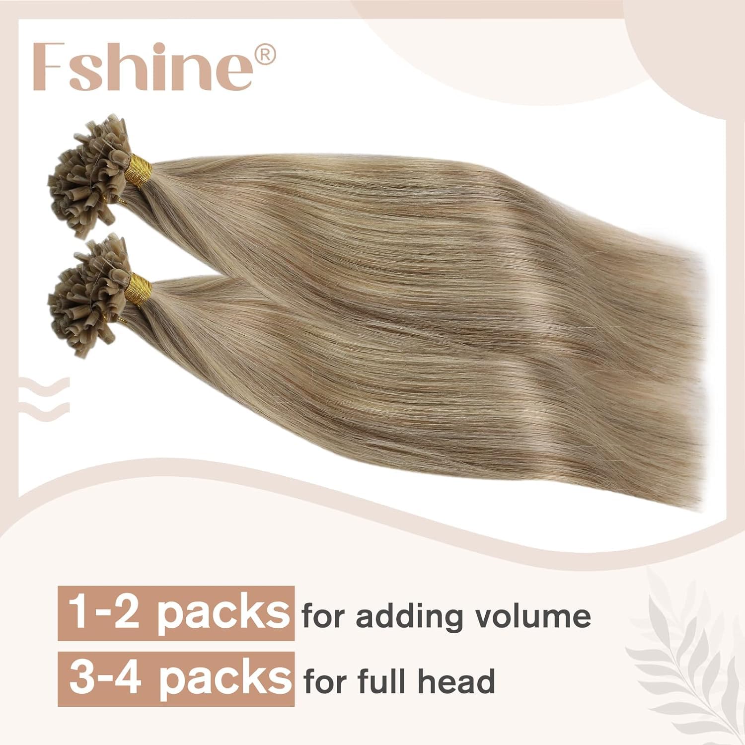 Fshine Keratin Bonding Hair Extensions Real Human Hair Dark Ash Blonde with Golden Blonde Remy Straight Pre Bonded Fusion Extensions 22Inch 50g/50s - Image 2