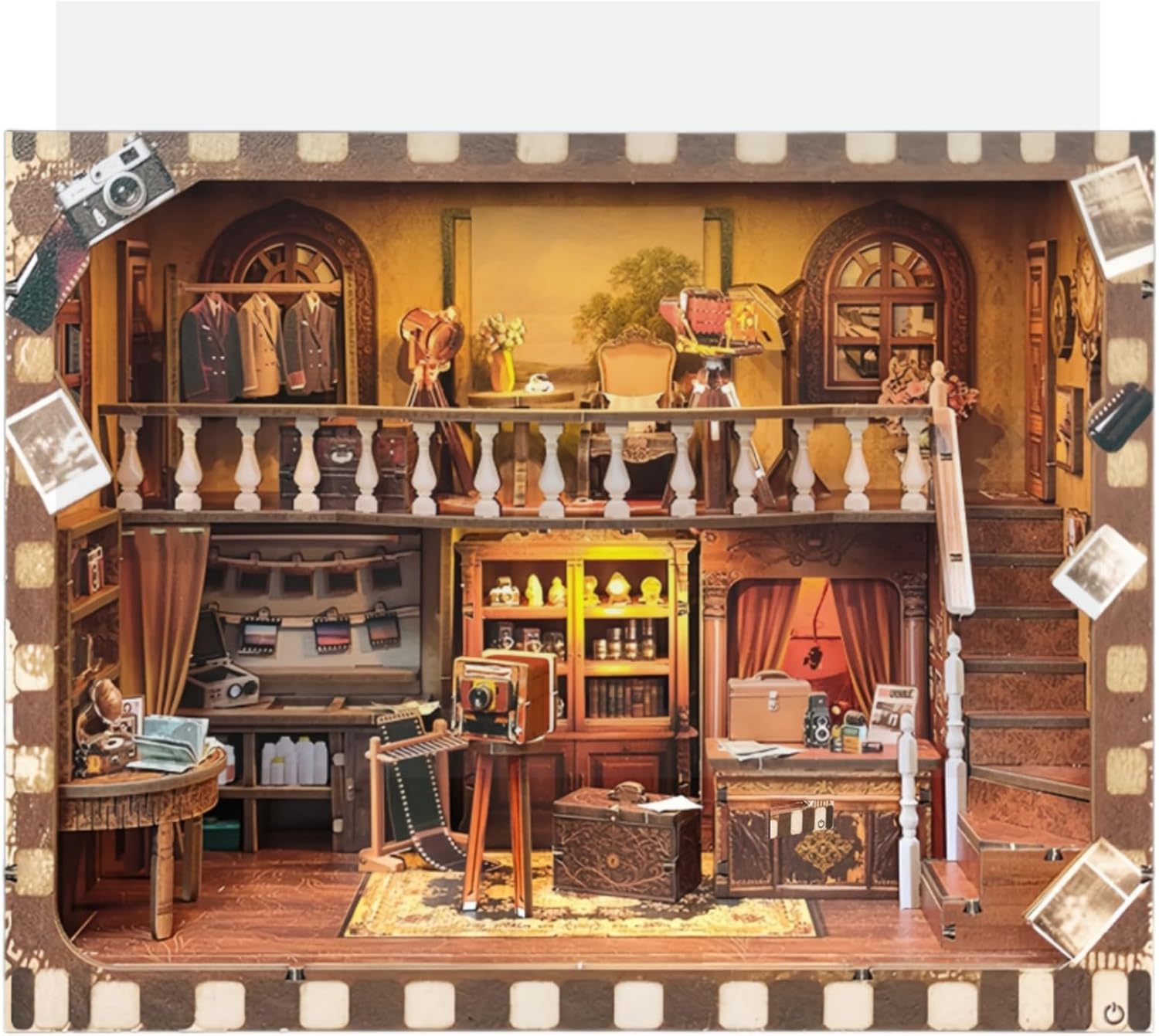 DIY Nostalgic Photo Studio Book Nook, Vintage Photography Scene Model, Time Memory Theme 3D Bookend for Adults