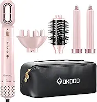 GOKOCO Escova Secador de Cabelo Profissional 5 em 1 - Kit Modelador com Bocal, Difusor, Escova Secadora, 2 Modelador de Cachos, íons Negativos Alta Velocidade Para Secar, Alisar e Enrolar, GD031 127v Rosa